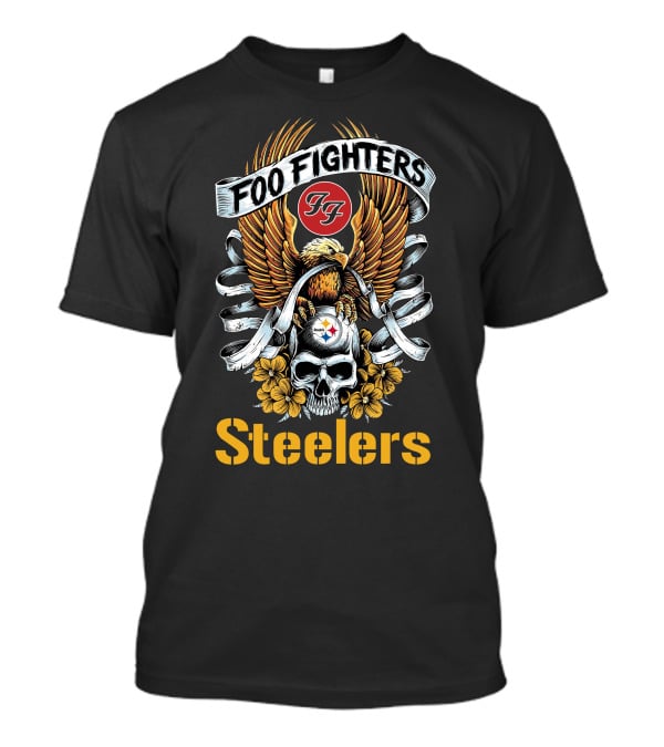 Foo Fighters Steelers FF Skull Eagle Floral Motif T-Shirt