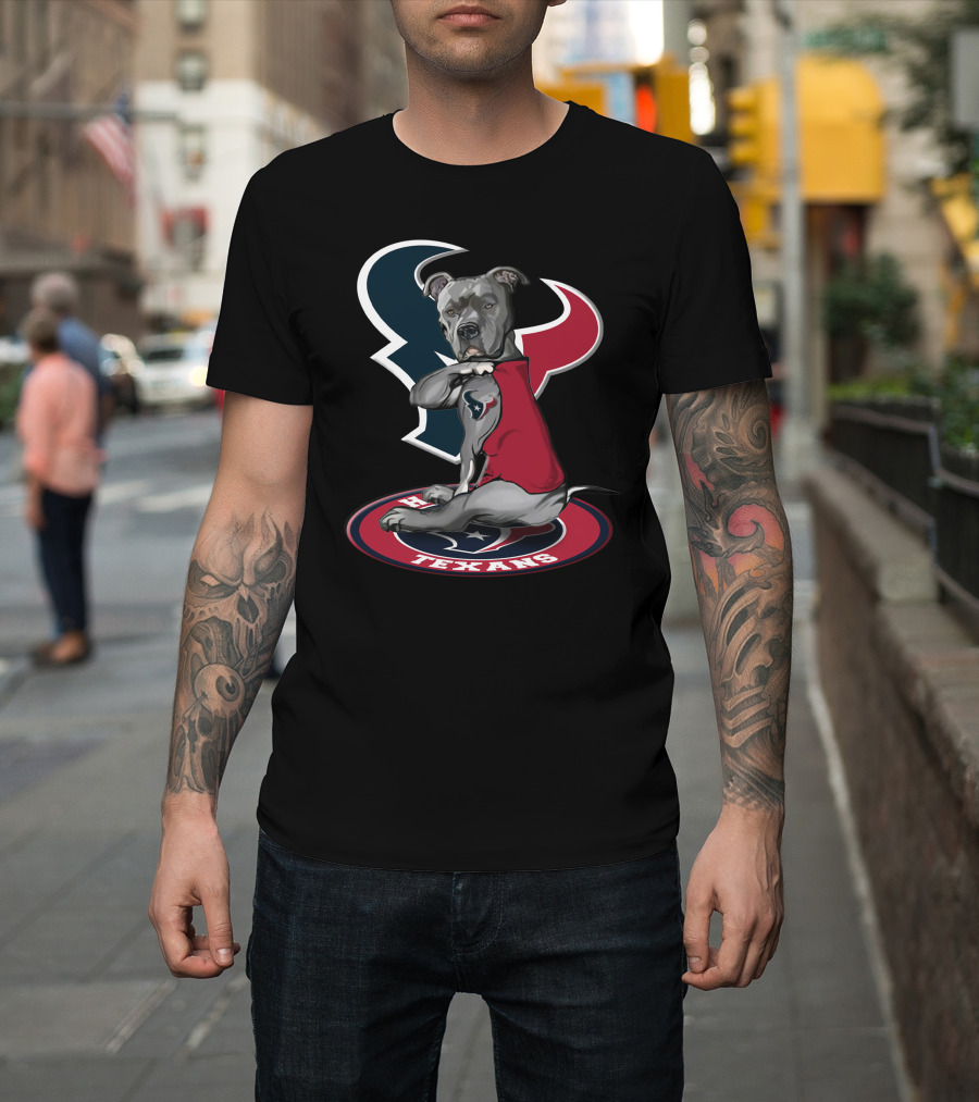 Houston Texans Dog Mascot With Team Logo And Red Outfit T-Shirt