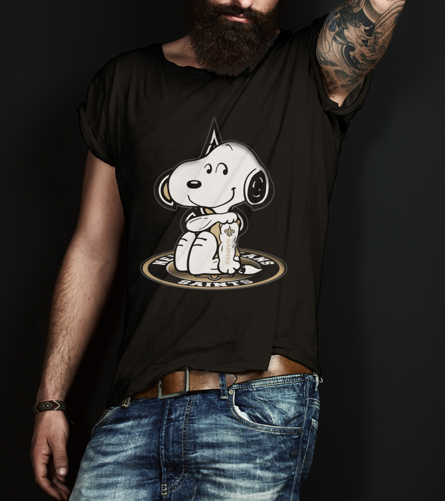 Snoopy Hugging New Orleans Saints Logo Nfl Fan Gear T-Shirt