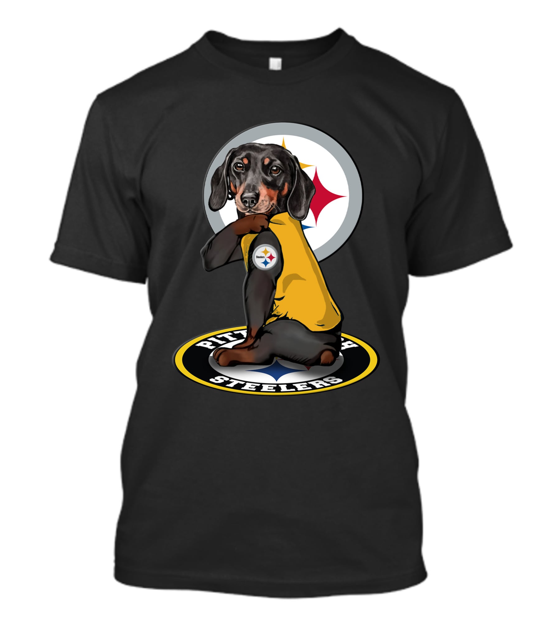 Pittsburgh Steelers Dog With Team Logo In Yellow Jersey T-Shirt