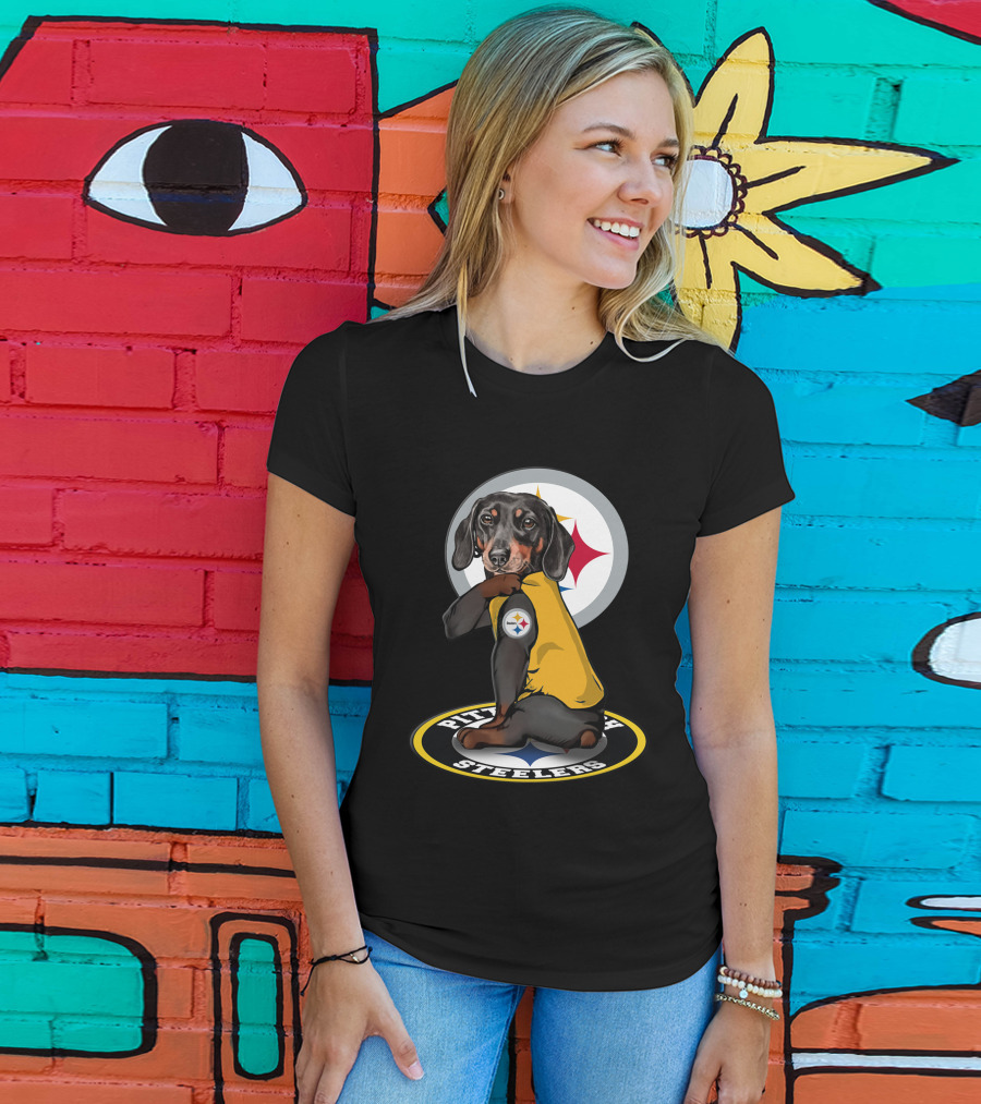 Pittsburgh Steelers Dog With Team Logo In Yellow Jersey T-Shirt