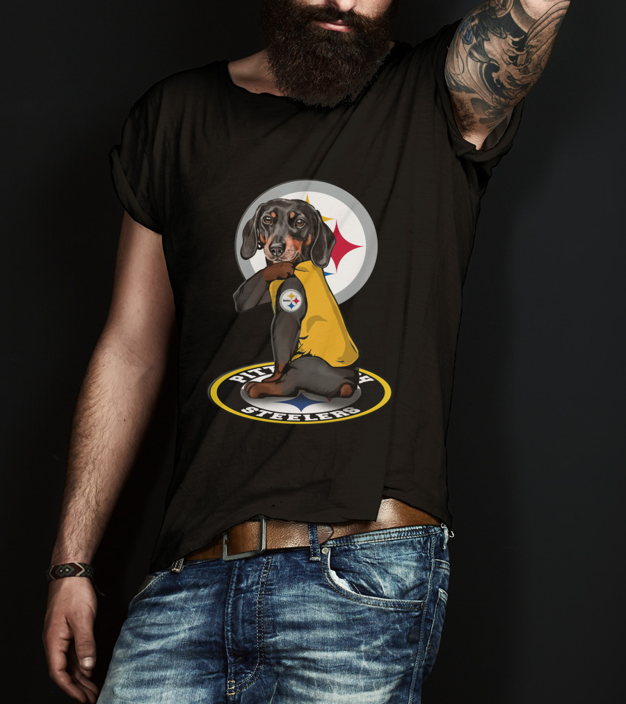 Pittsburgh Steelers Dog With Team Logo In Yellow Jersey T-Shirt