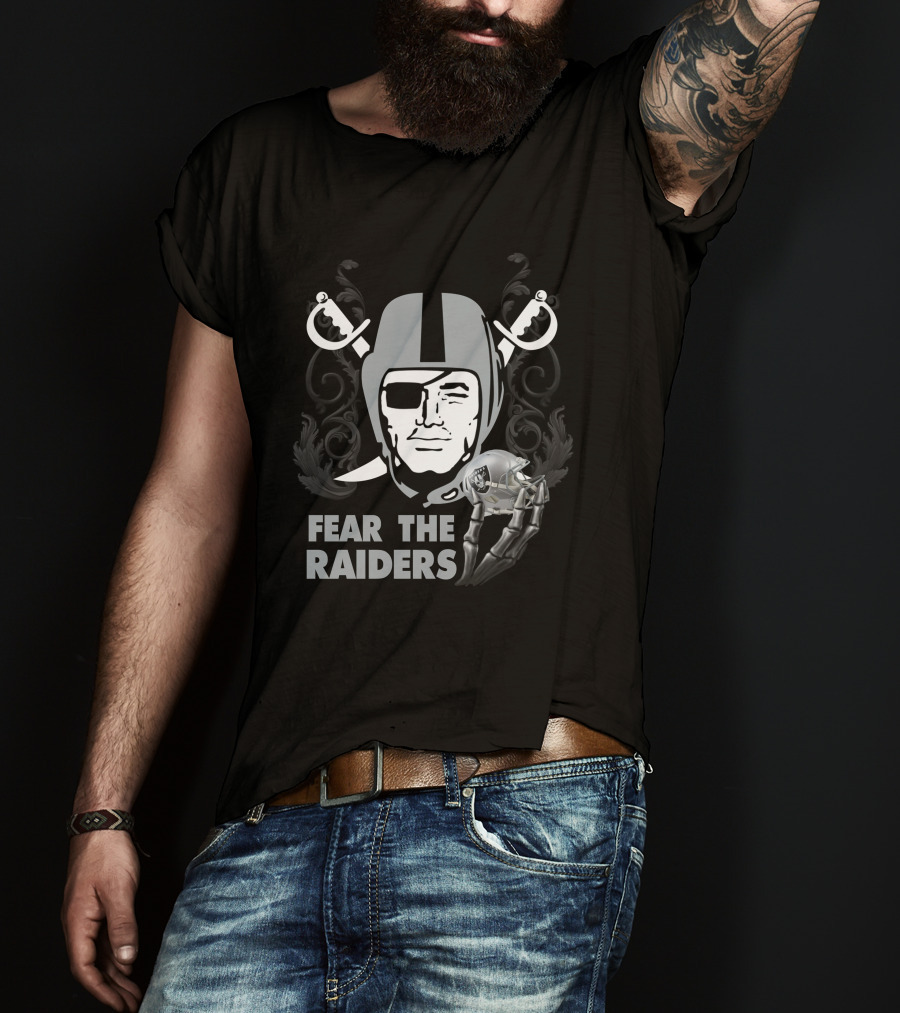 Fear The Raiders Skull Helmet Swords T-Shirt