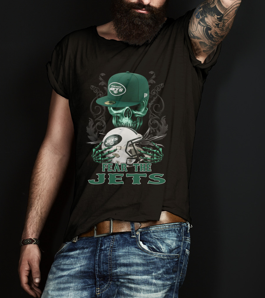 Fear The Jets New York Jets Helmet And Cap Skull Art Ds002-22 T-Shirt