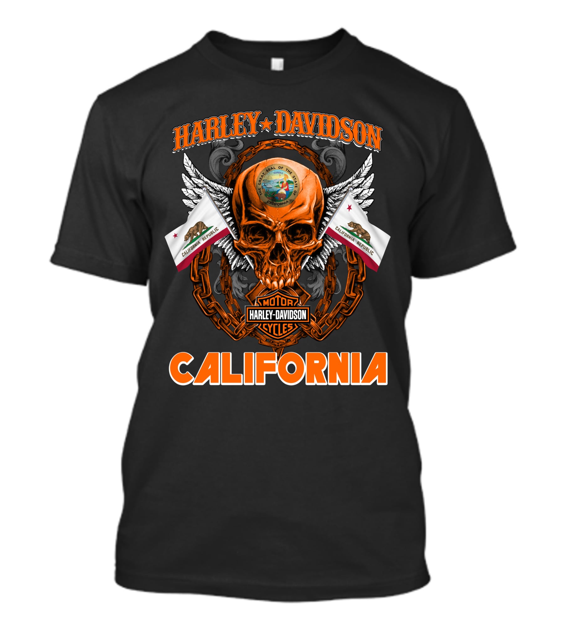 Harley Davidson California Skull Emblem With State Flag And Wings T-Shirt