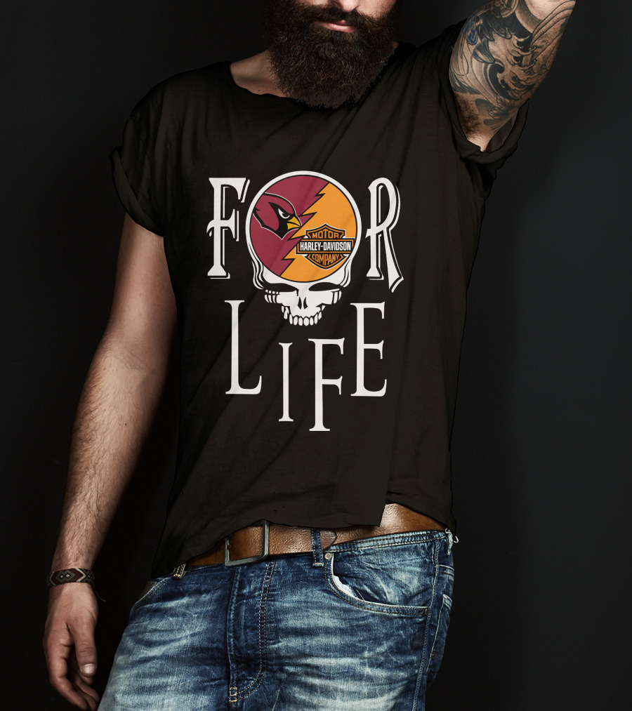 Arizona Cardinals Harley Davidson Nfl For Life Skull T-Shirt