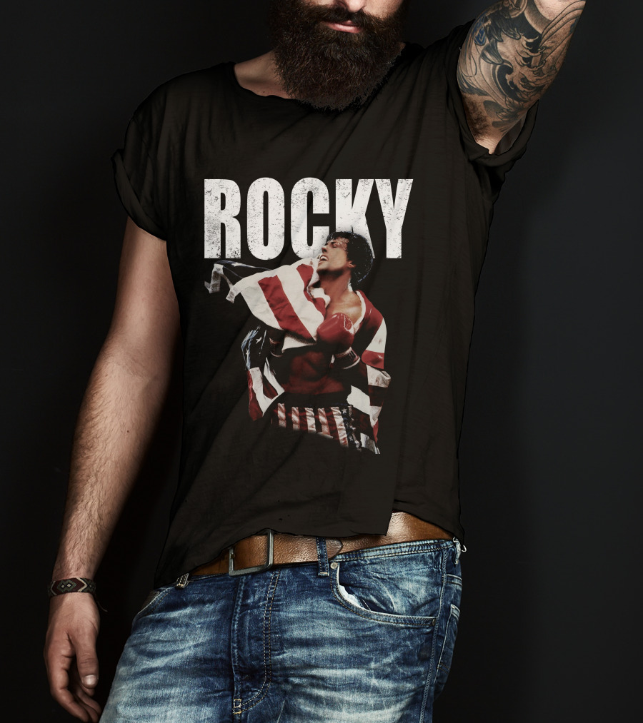 Rocky American Flag Victory Pose T-Shirt