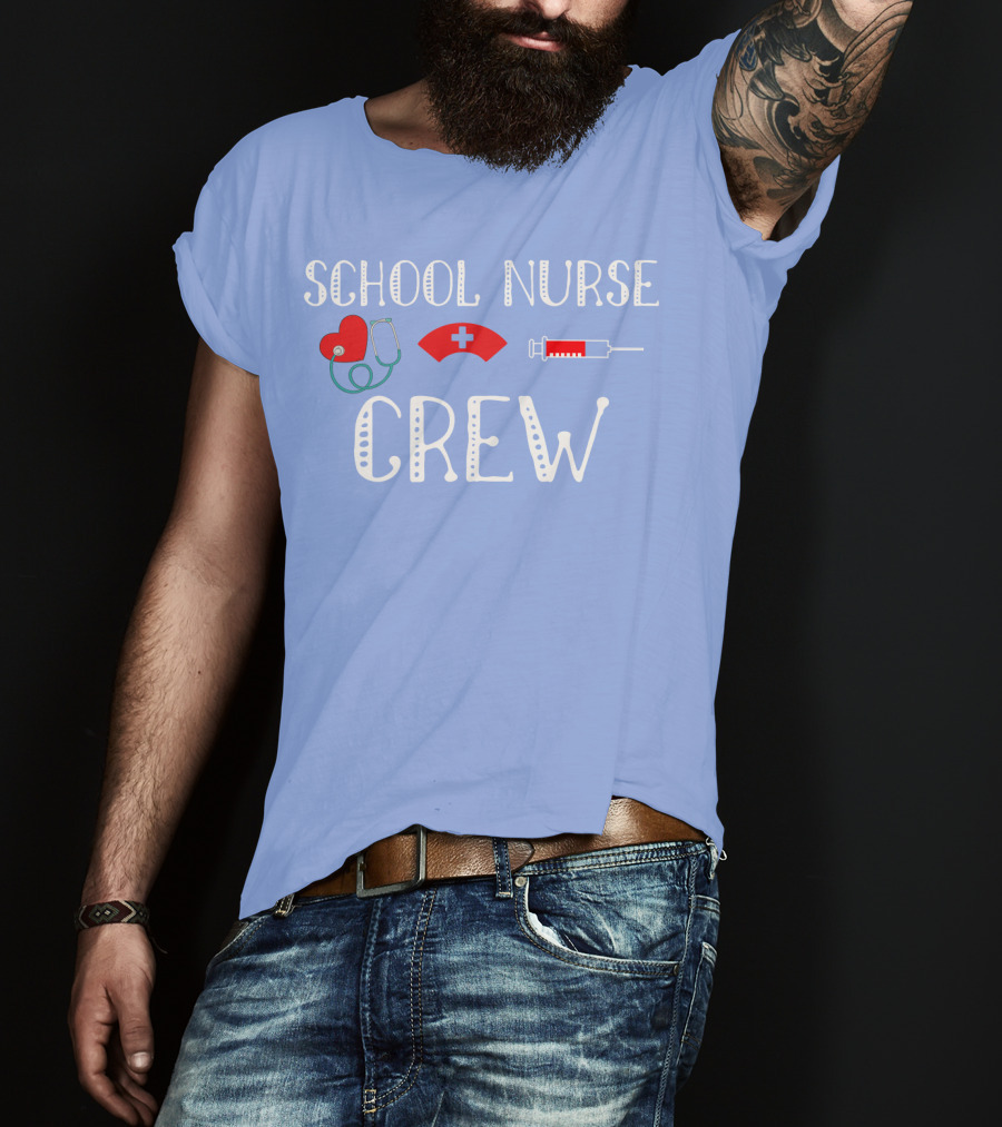 School Nurse Crew Heart Stethoscope Cap Syringe T-Shirt