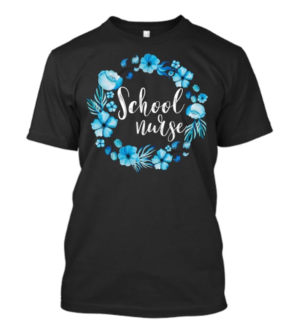 School Nurse Blue Floral Circle T-Shirt