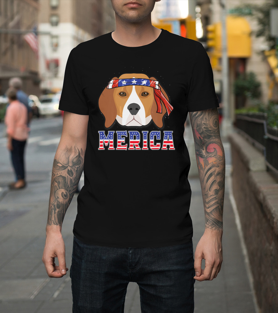 Beagle Dog Bandana Merica 4th of July T-Shirt