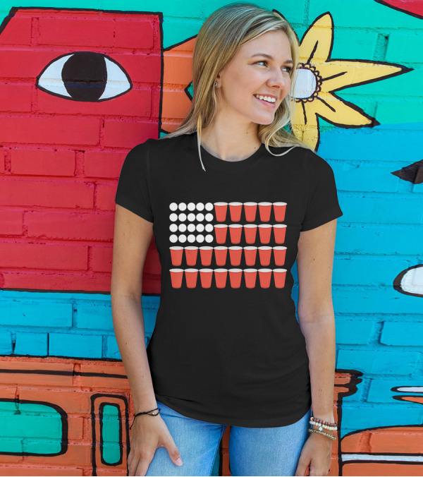 USA Flag Beer Pong Cup T-Shirt