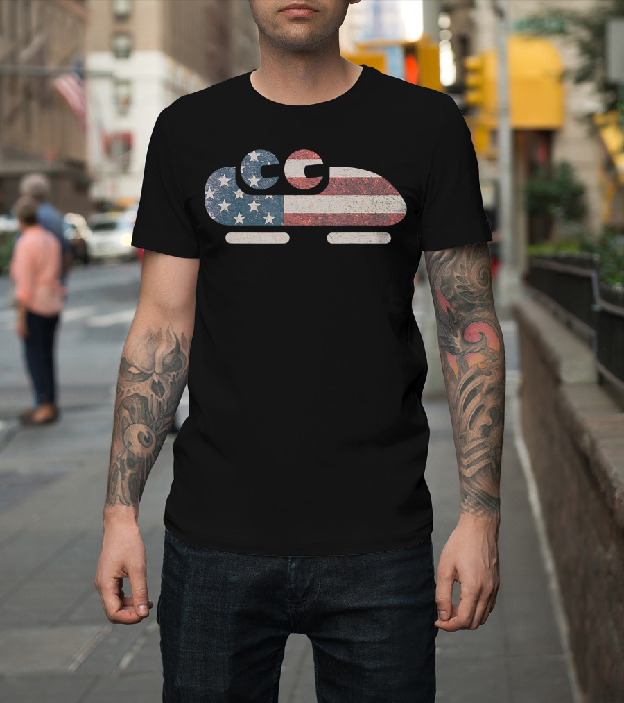 Bobsled Bobsleigh Bobsledding American Flag T-Shirt
