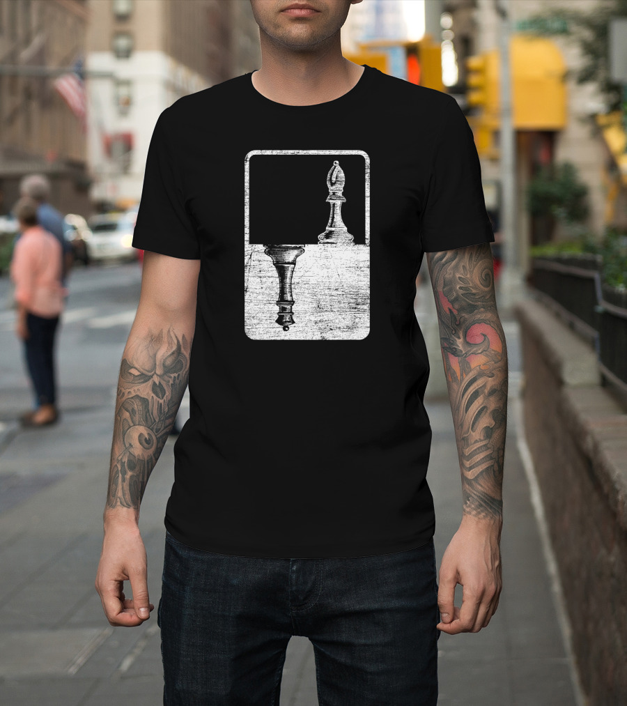 Bishop And Queen Shadow Chess Optical Illusion Strategy T-Shirt