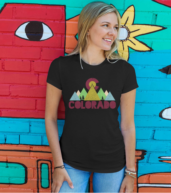 Colorado Mountains With State Flag Elements And Trees T-Shirt