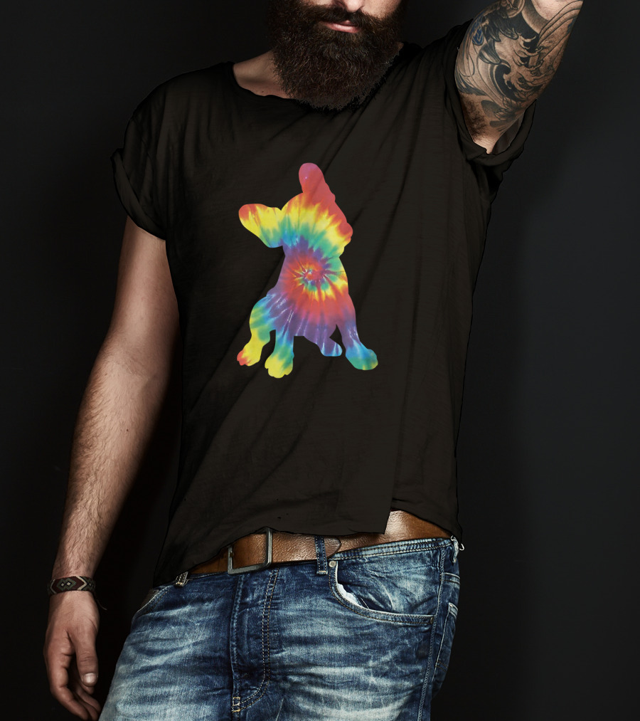Colorful Hippie Tie Dye French Bulldog Rainbow T-Shirt