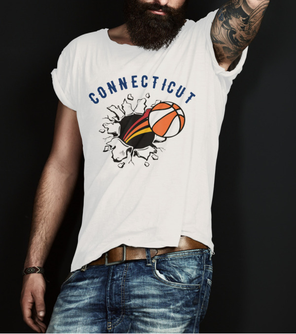 Connecticut Basketball Burst Design With Basketball T-Shirt