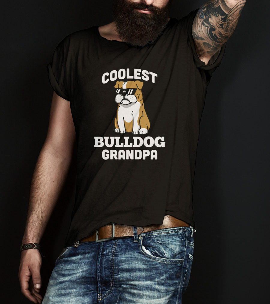 Coolest Bulldog Grandpa Funny English Dog T-Shirt