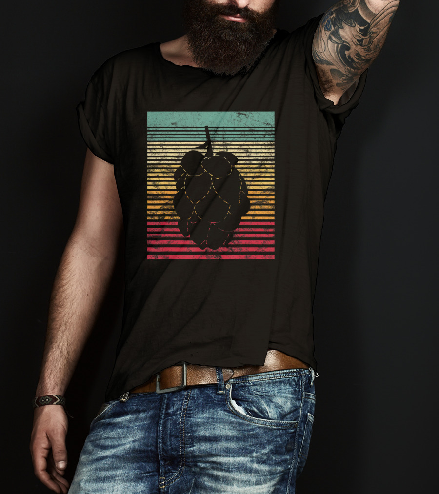 Vintage Hops Leaf Craft Beer Retro Stripes T-Shirt