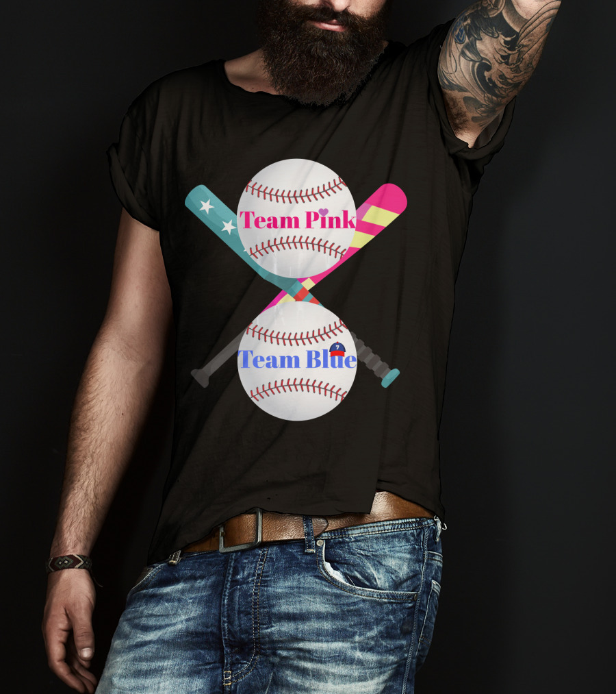 Team Pink Team Blue Cute Baseball Gender Reveal Party T-Shirt