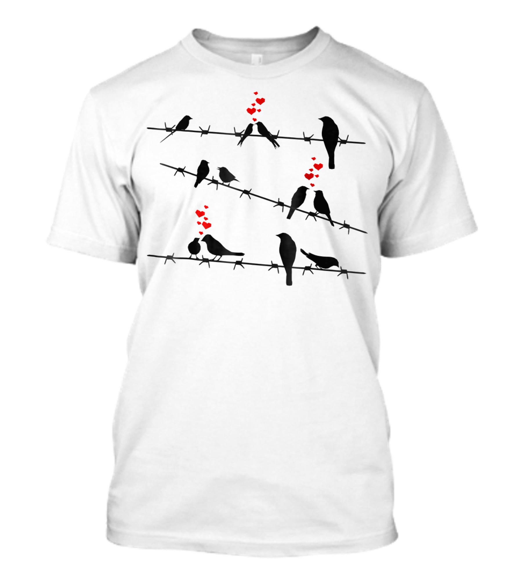 Cute Birds On A Wire Red Hearts Mens &amp T-Shirt