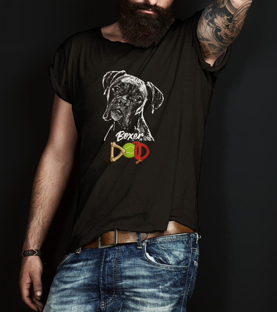 Boxer Dad Tennis Ball Bone Dog Collar T-Shirt