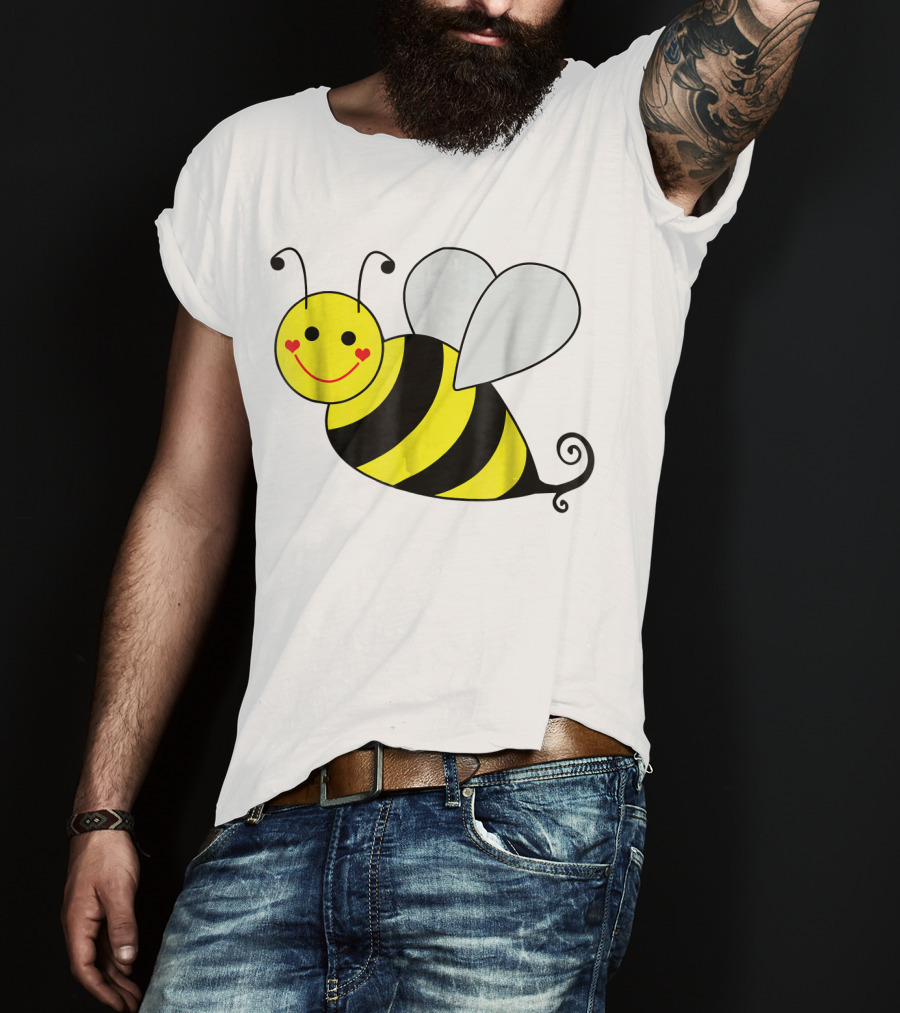Happy Smiling Cute Bumble Bee With Heart Cheeks T-Shirt