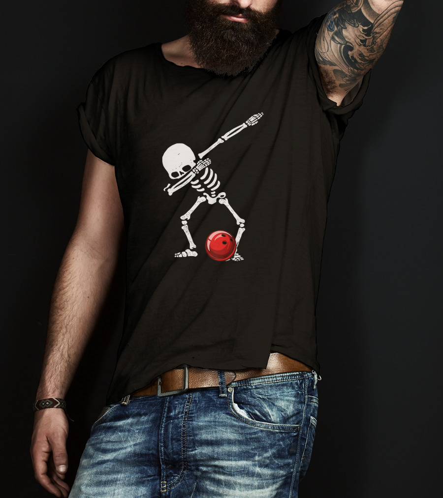 Dabbing Bowling Skeleton With Red Ball T-Shirt