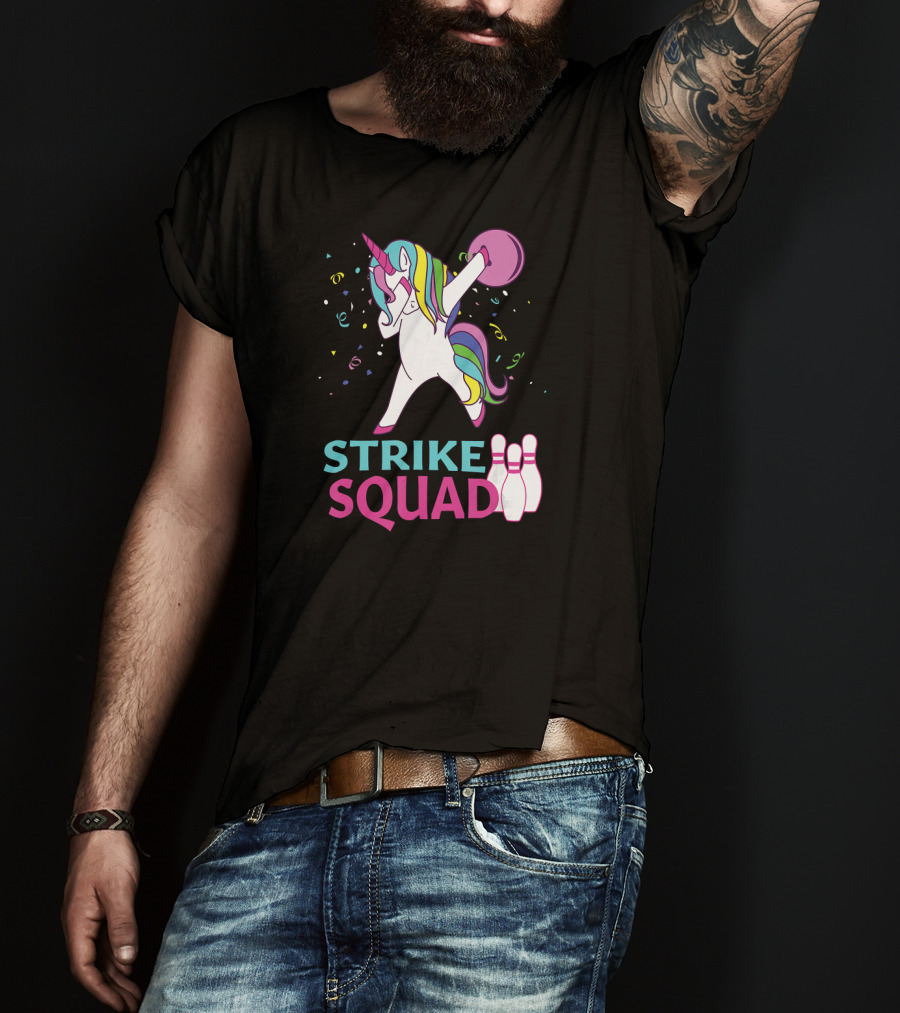 Strike Squad Dabbing Unicorn Bowling Team T-Shirt