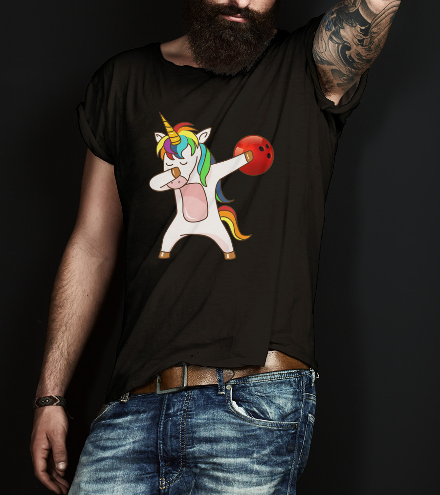 Dabbing Unicorn With Bowling Ball Rainbow Unico T-Shirt