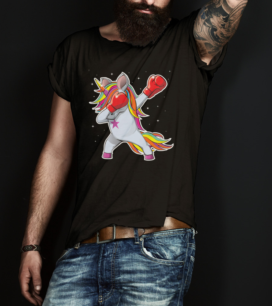 Dabbing Boxing Unicorn With Rainbow Mane And Red Gloves Girl Squad Rules T-Shirt