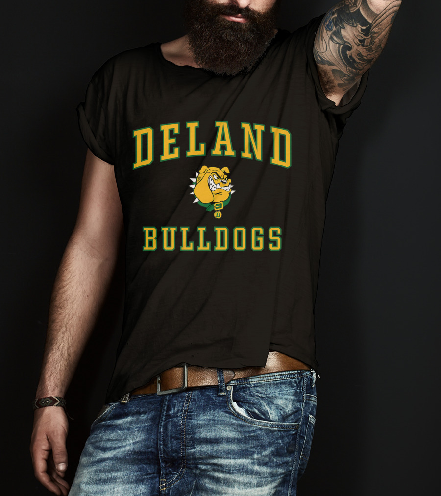 DeLand High School Bulldogs Mascot Logo Yellow Green Text T-Shirt