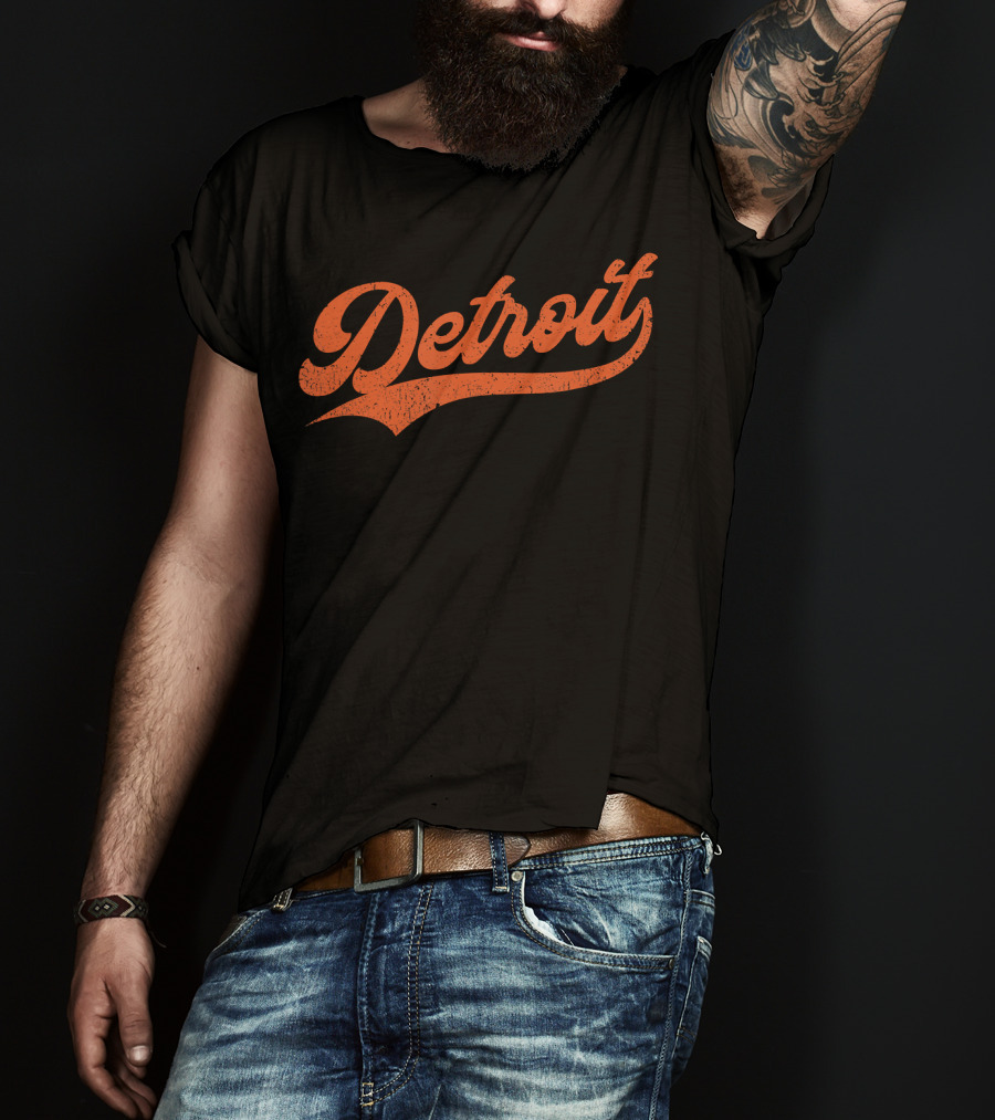 Detroit Vintage Baseball Script Logo Michigan Sports Retro T-Shirt