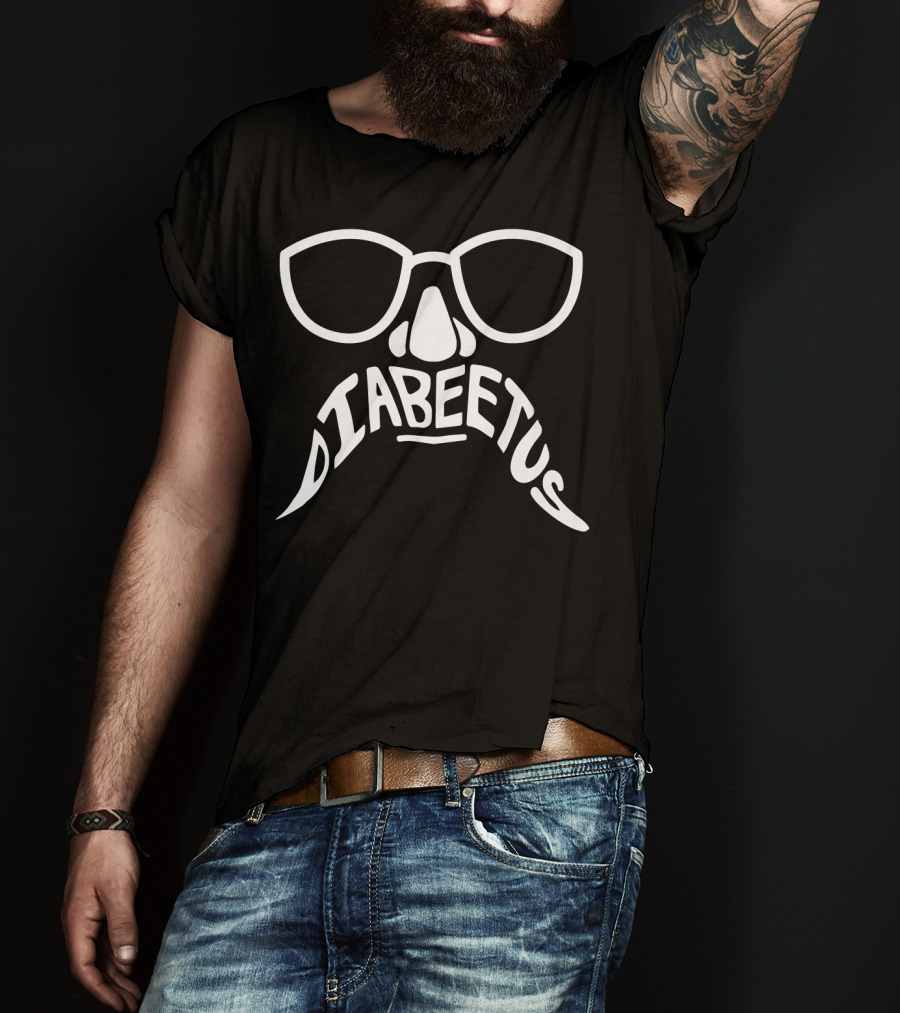 Diabeetus Awareness Diabetic Beard Support Parody Glasses Nose Moustache T-Shirt