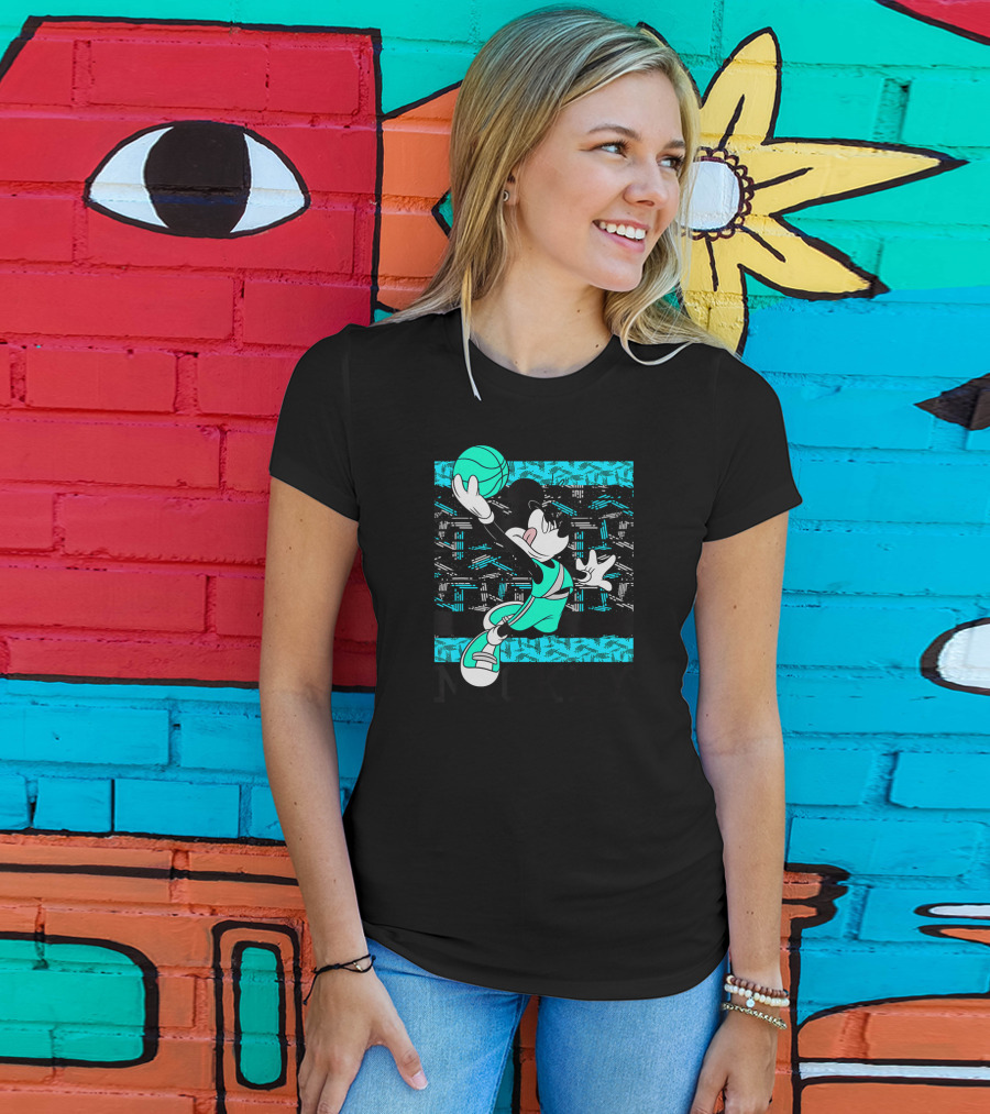 Mickey Mouse Basketball Slam Dunk Teal T-Shirt
