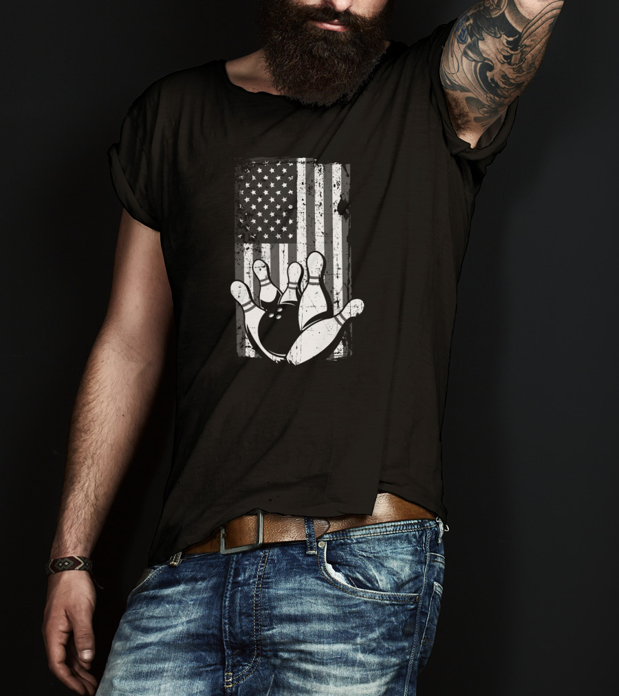 Distressed American Flag Bowling Spare Split Iconic T-Shirt