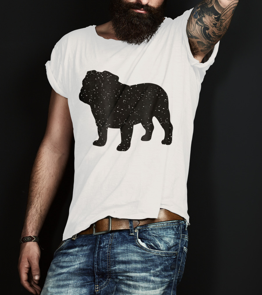 Distressed Black English Bulldog T-Shirt