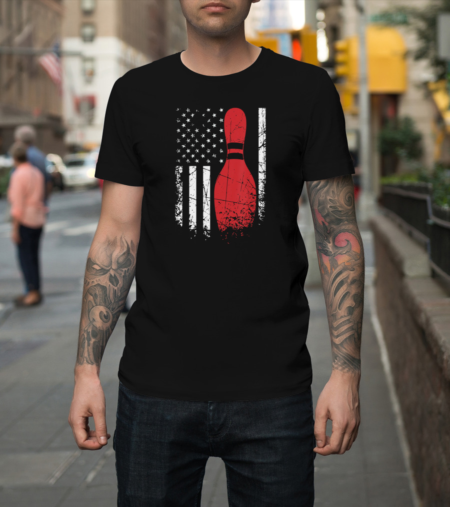 Distressed Patriotic Flag with Bowling Pin T-Shirt