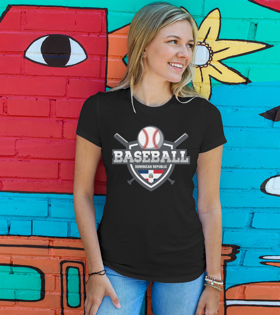 Dominican Republic Baseball Shield With Bats And Flag T-Shirt