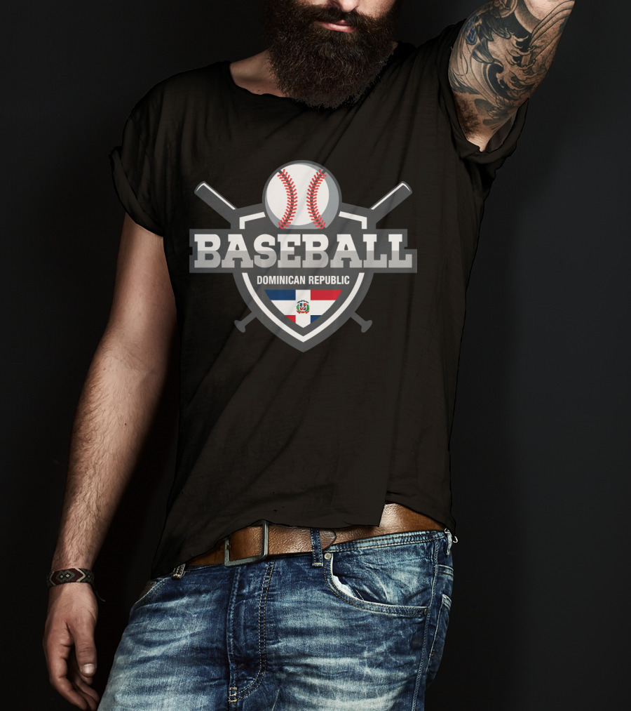 Dominican Republic Baseball Shield With Bats And Flag T-Shirt
