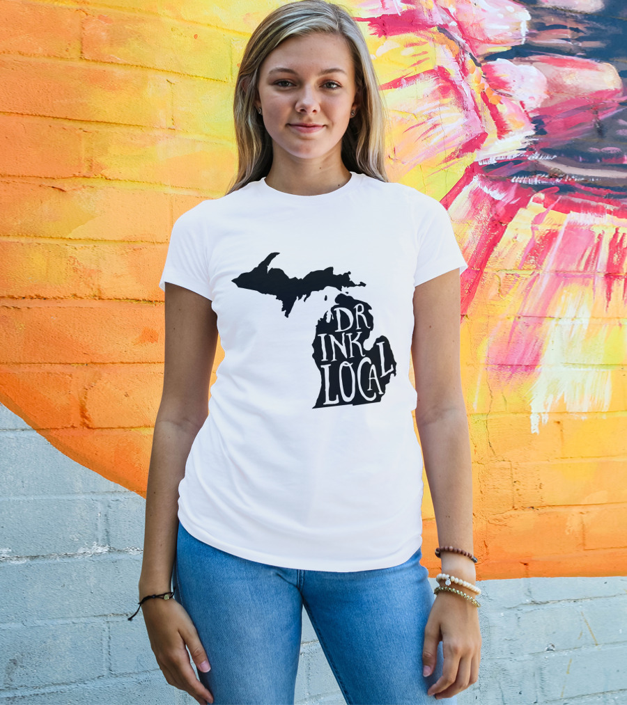 Drink Local Michigan State Outline Craft T-Shirt
