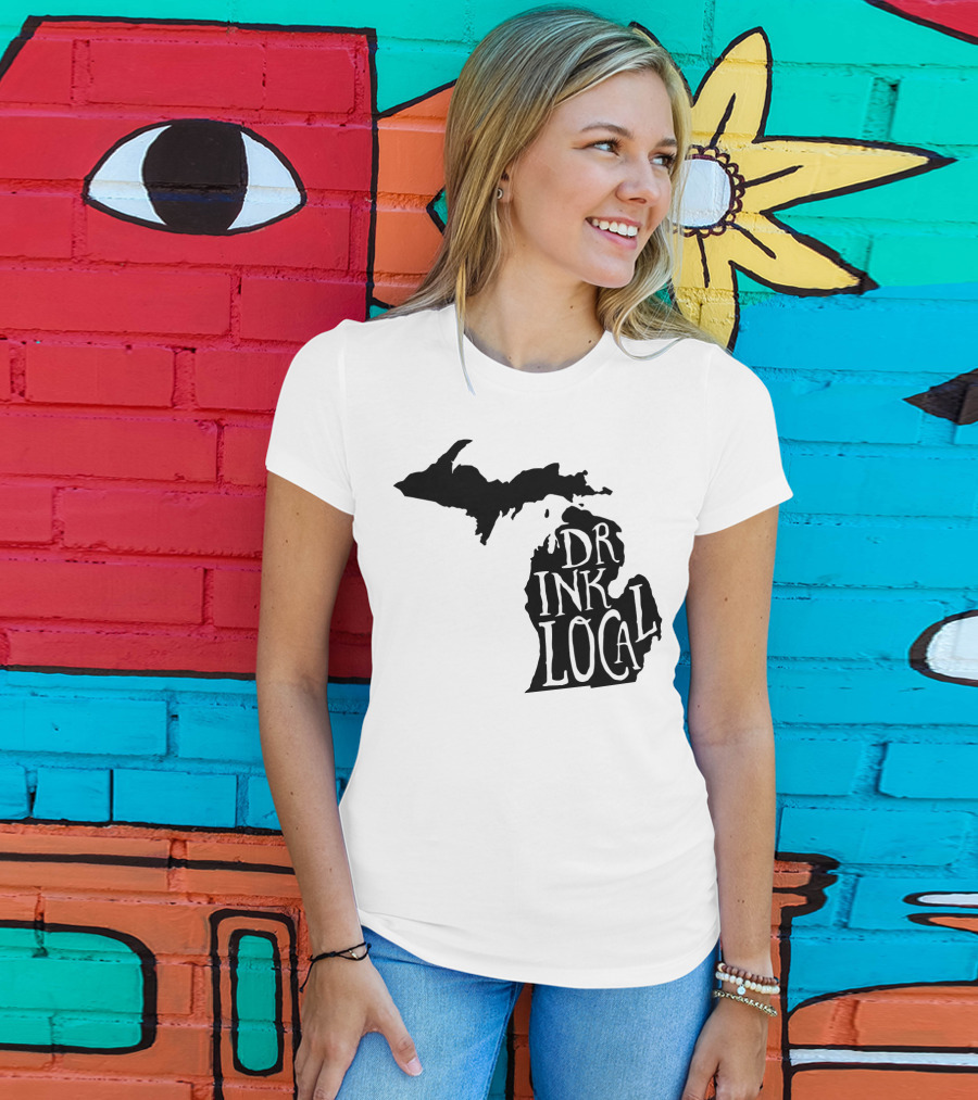 Drink Local Michigan State Outline Craft T-Shirt