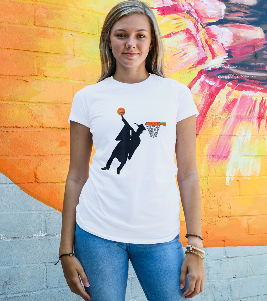 Graduation Basketball Dunk Silhouette With Cap And Basketball Hoop T-Shirt