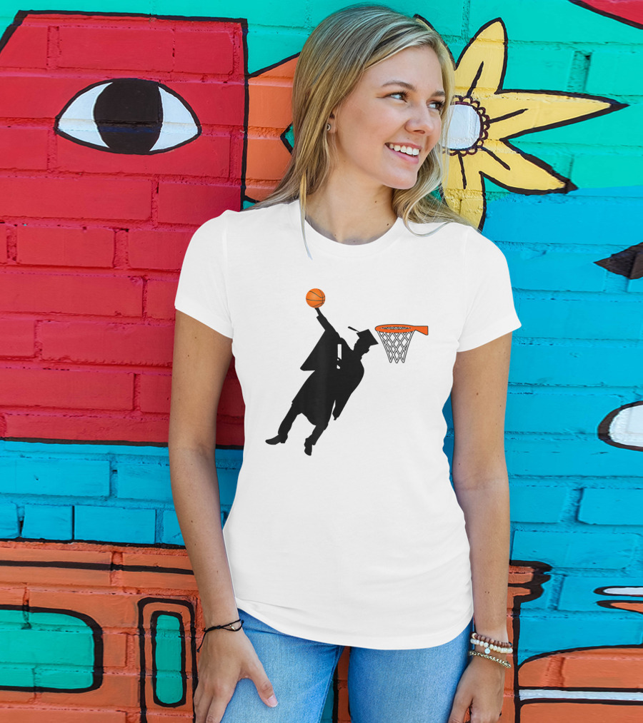 Graduation Basketball Dunk Silhouette With Cap And Basketball Hoop T-Shirt