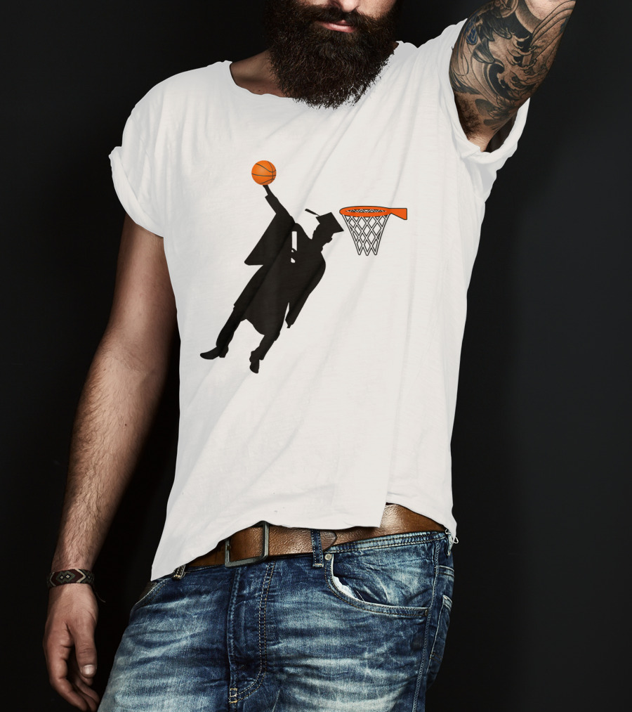 Graduation Basketball Dunk Silhouette With Cap And Basketball Hoop T-Shirt
