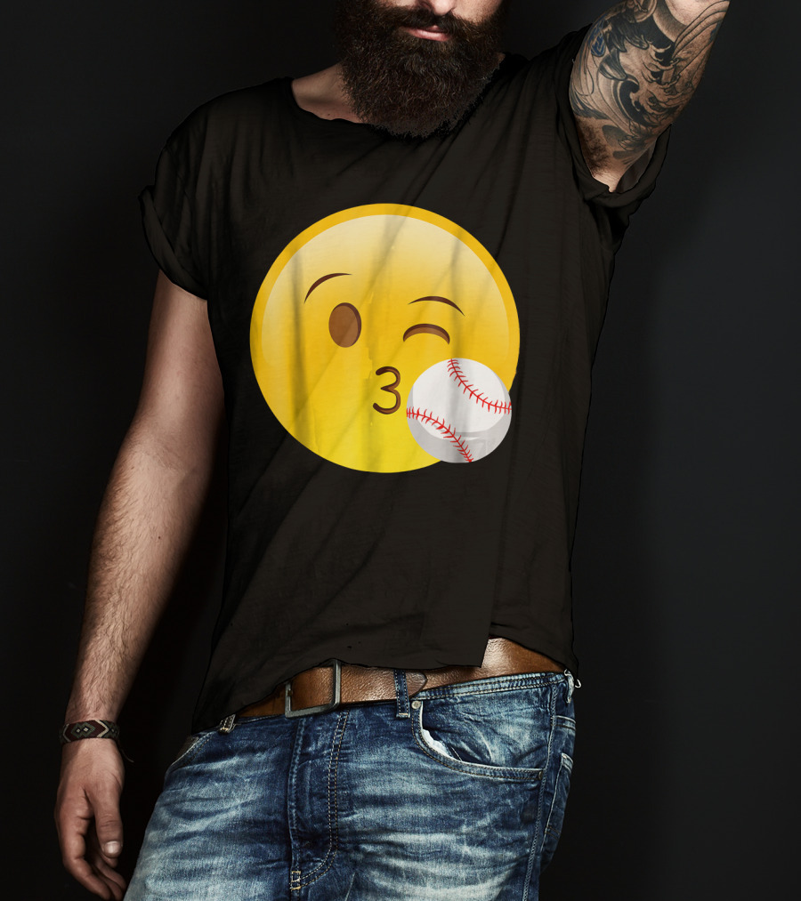 Emoji Baseball Kiss Funny Cute Sports League T-Shirt