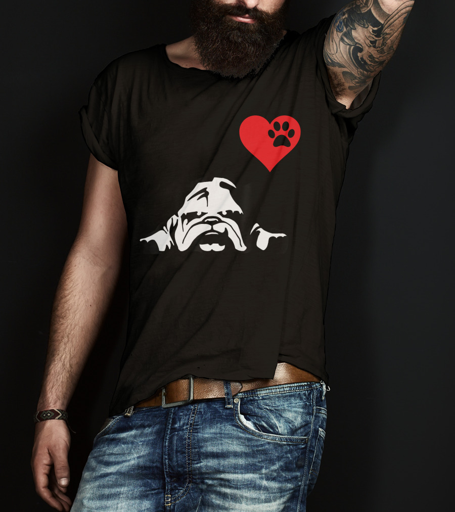 English Bulldog I Love My English Bulldog Heart Paw Prints T-Shirt