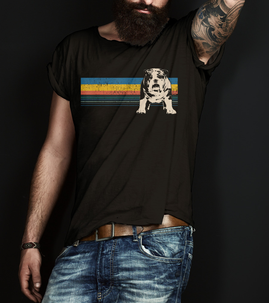English Bulldog Retro Stripes T-Shirt