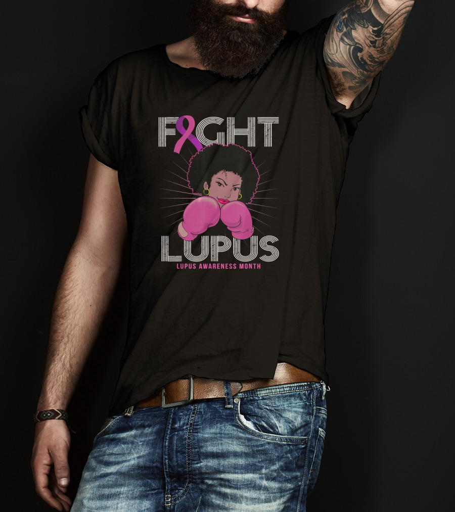 Fight Lupus Lupus Awareness Month Purple Ribbon Boxing Gloves T-Shirt