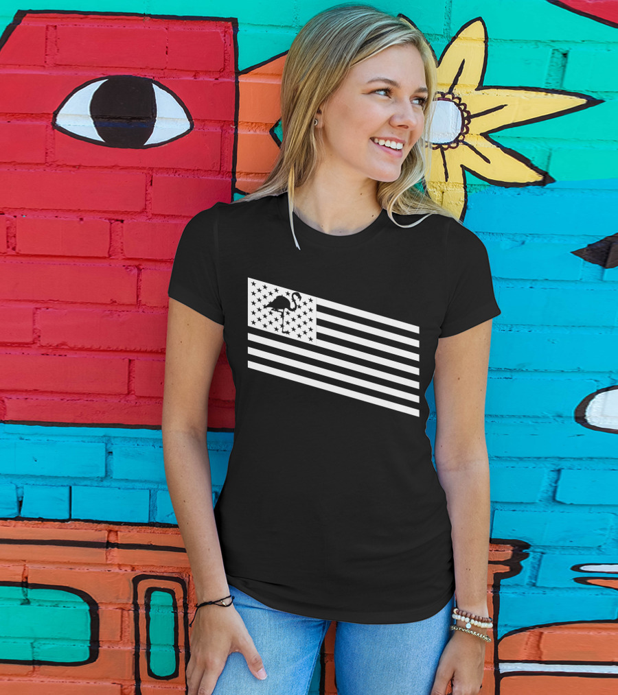 Flamingo Stars And Stripes USA Flag Wading T-Shirt