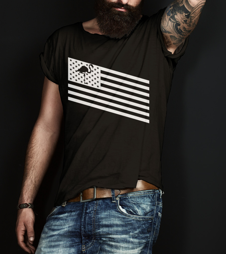 Flamingo Stars And Stripes USA Flag Wading T-Shirt